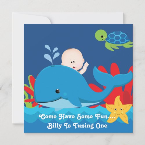 Whale One Year Old Birthday Party Invitation