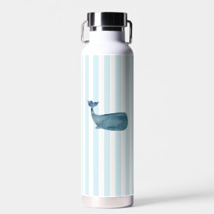 Whale Painting Blue Stripe Nautical Water Bottle