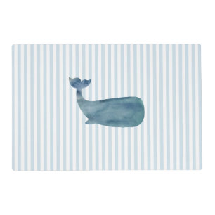 Whale Painting Nautical Blue Stripe Coastal Placemat