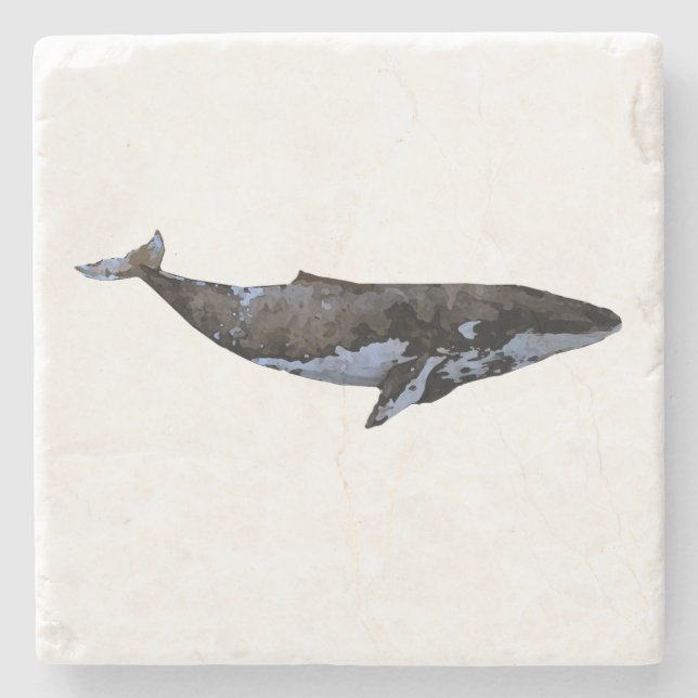 Whale Painting Nautical Marble Stone Coaster (Front)