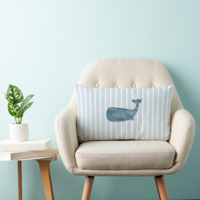 Whale Painting Nautical Stripe Lumbar Pillow (Chair)
