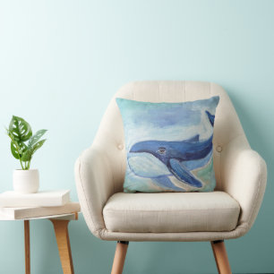 Whale Painting Throw Pillow