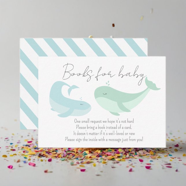Whale Pastel Blue Green Books For Baby Shower Enclosure Card (Creator Uploaded)