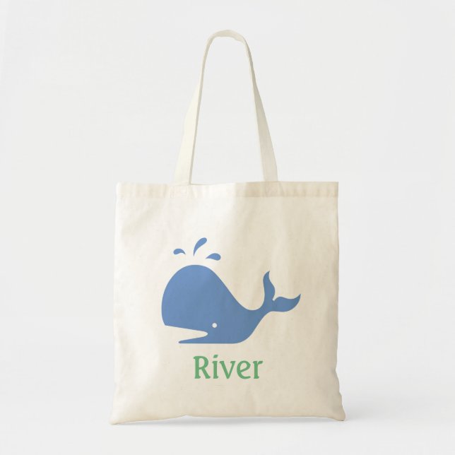 Whale Personalized Tote Bag, Blue and Green (Front)