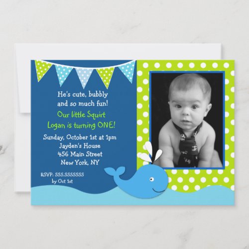 Whale Photo Birthday Party Invitations