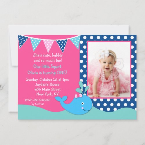 Whale Photo Birthday Party Invitations Girls