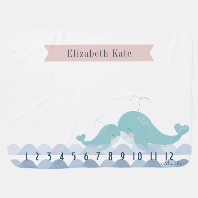 Whale Pink Baby Blanket (Horizontal)