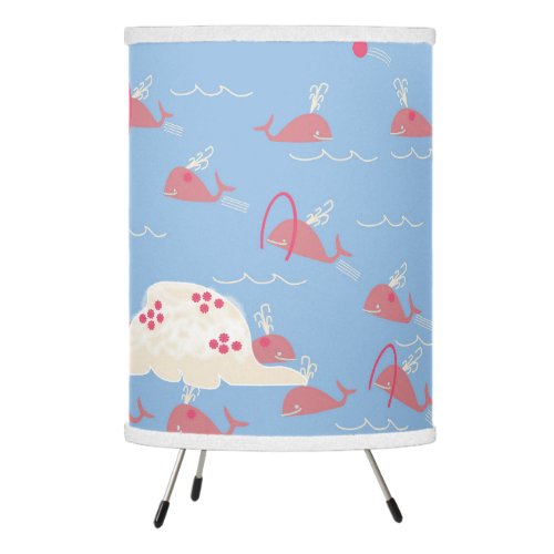 Whale pink blue cute ocean tripod lamp