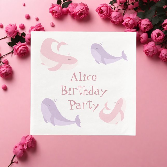  Whale Pink Lilac Pastel Ocean Fish Birthday Party Paper Dinner Napkins (Creator Uploaded)