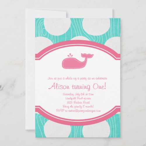 Whale Polka Dot Pool Party Aqua and pink modern Custom Announcement
