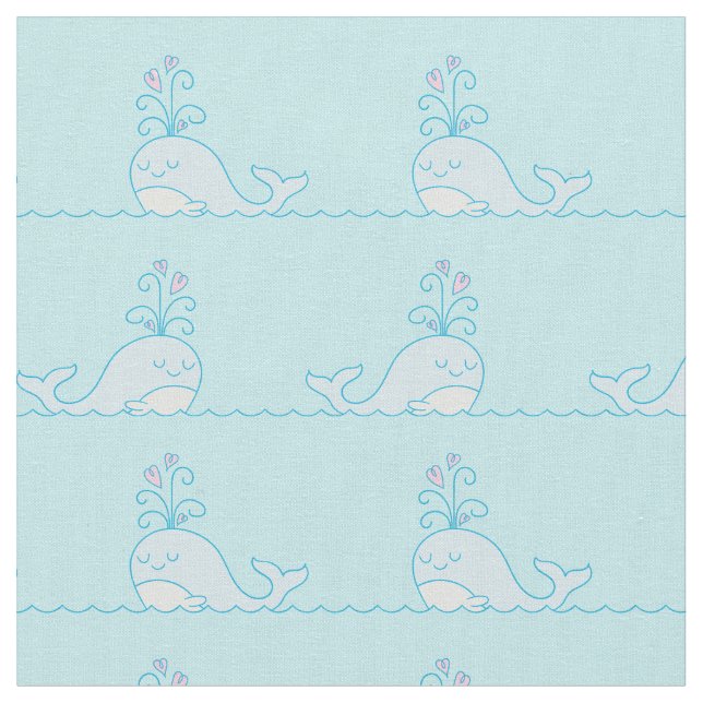 Whale Print Fabric Light Blue (Close Up)
