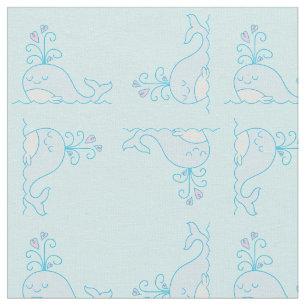 Whale Print Fabric Light Blue