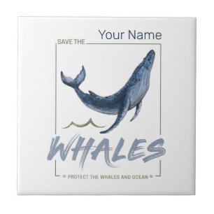 Whale Protect Whales and Ocean Watercolor Cetacean Ceramic Tile
