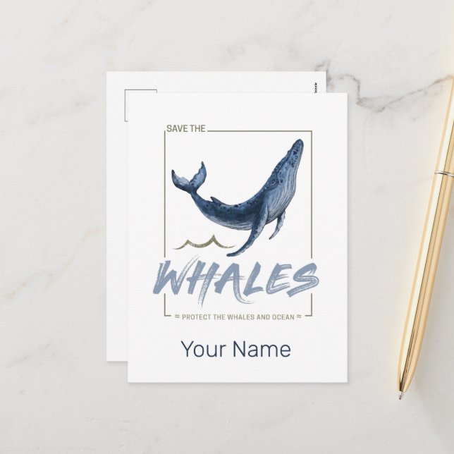 Whale Protect Whales and Ocean Watercolor Cetacean Holiday Postcard (Front/Back In Situ)