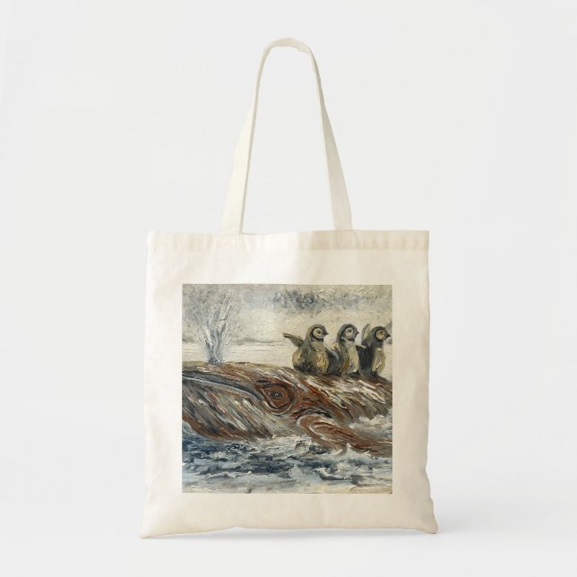 Whale Riders Whimsical Whale and Penguin Ocean Tote Bag (Front)