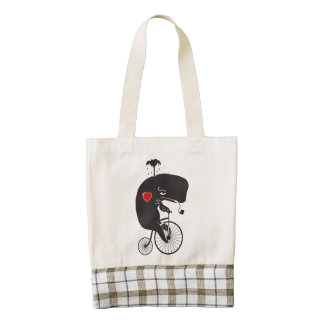 Whale Riding a Penny Farthing Bike Zazzle HEART Tote Bag