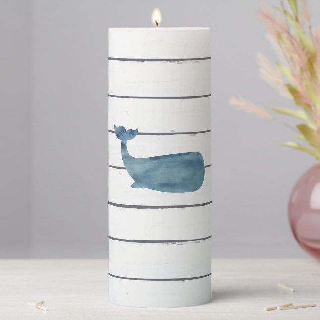 Whale Rustic Shiplap Beach Design Pillar Candle (In Situ)