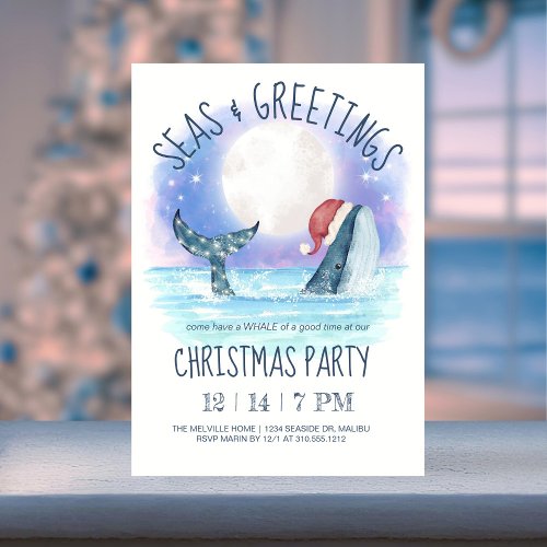 Whale Santa Sea Nautical Christmas Party Invitation