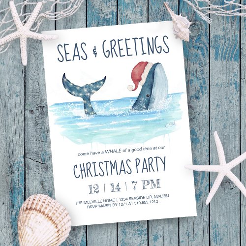 Whale Santa Sea Nautical Christmas Party  Invitation
