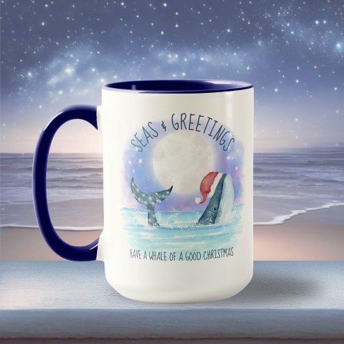 Whale Santa Sea Nautical Watercolor Christmas Mug