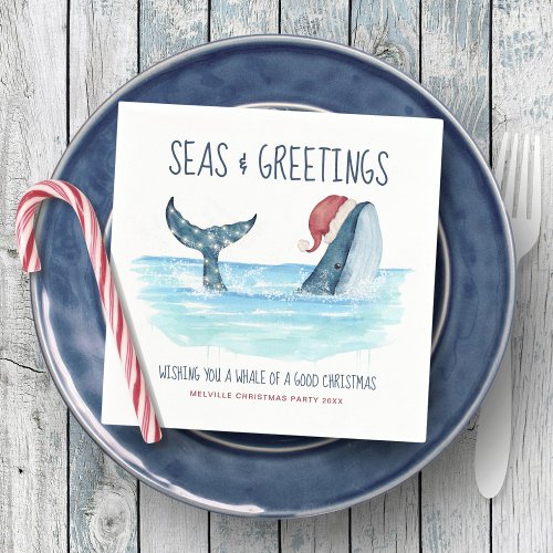 Whale Santa Sea Nautical Watercolor Christmas Napkins