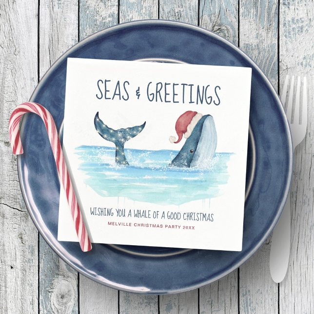 Whale Santa Sea Nautical Watercolor Christmas Napkins (Creator Uploaded)