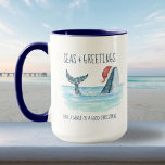 Whale Santa Sea Watercolor Coastal Christmas  Mug<br><div class="desc">Coastal Christmas mug with a little nautical humor features a watercolor whale wearing a Santa hat swimming in the sea with string lights decorating its tail. The "Seas & Greetings" and "Wishing you a whale of a good Christmas" greetings can be personalized. Art by KL Stock</div>