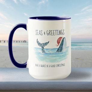 Whale Santa Sea Watercolor Coastal Christmas Mug