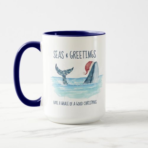 Whale Santa Sea Watercolor Coastal Christmas  Mug