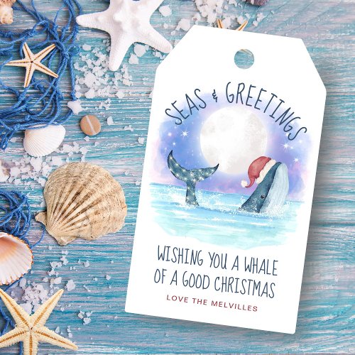 Whale Santa Seas and Greetings Nautical Christmas  Gift Tags
