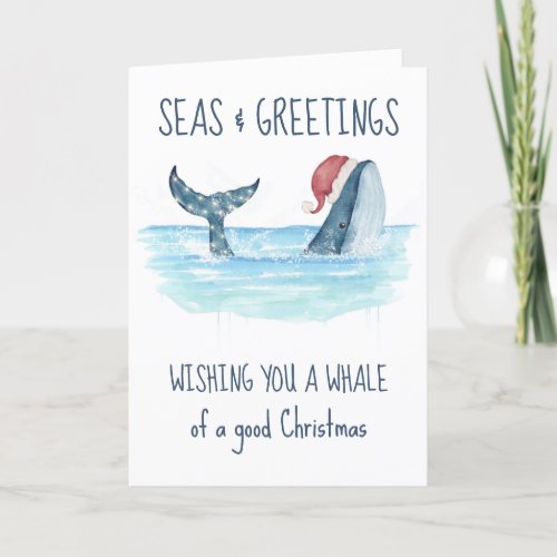 Whale Santa Seas  Greetings Nautical Christmas  Holiday Card