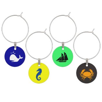Whale_seahorse_clipper_crab Wine Glass Charm by FUNauticals at Zazzle