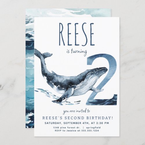 Whale Second Birthday Invitation