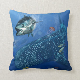 Whale Shark in the deep Cussion Throw Pillow