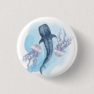 Whale Shark. Watercolor Button