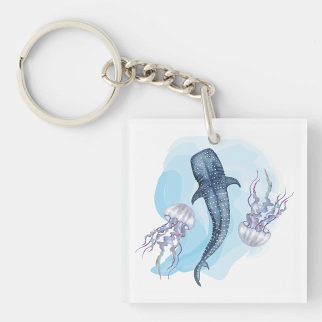 Whale Shark. Watercolor Keychain (Front)