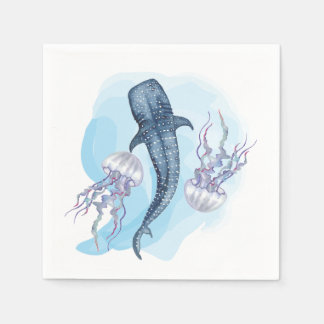 Whale Shark. Watercolor Napkins
