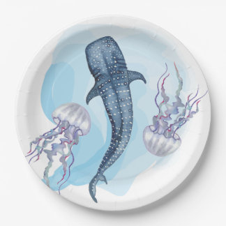 Whale Shark. Watercolor Paper Plates