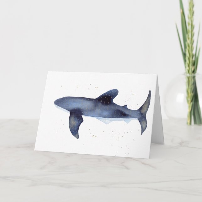 Whale Shark Watercolor with Gold Blank Note Card (Front)