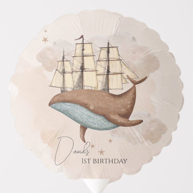 Whale Ship Pastel Gender-Neutral Birthday Balloon (Front)