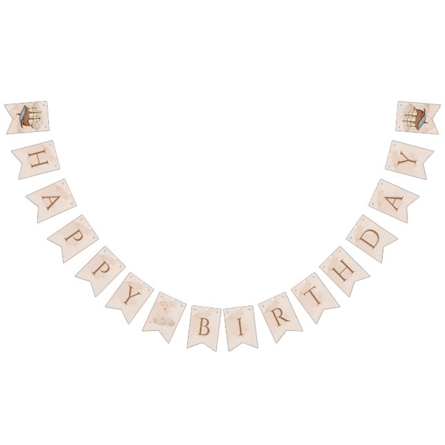 Whale Ship Pastel Gender-Neutral Birthday Bunting Flags (All)