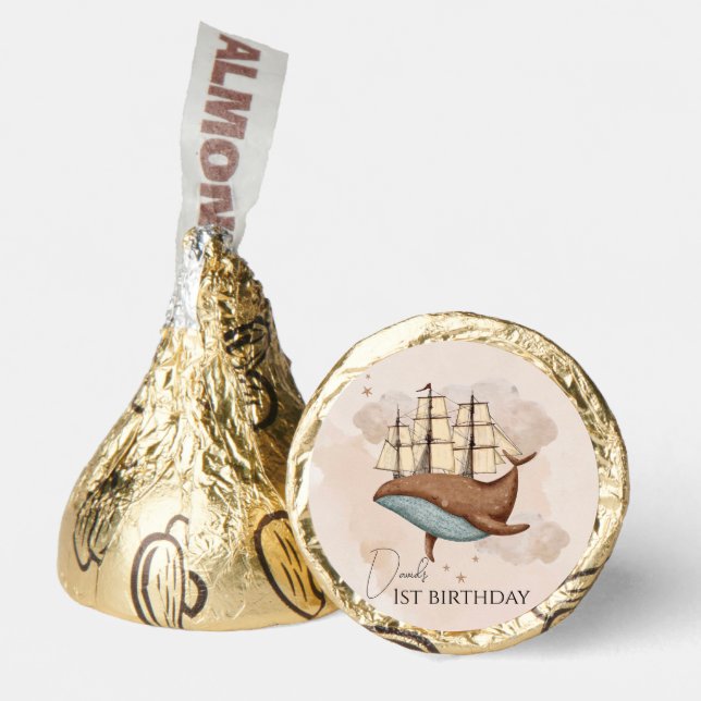 Whale Ship Pastel Gender-Neutral Birthday Hershey®'s Kisses® (Front)