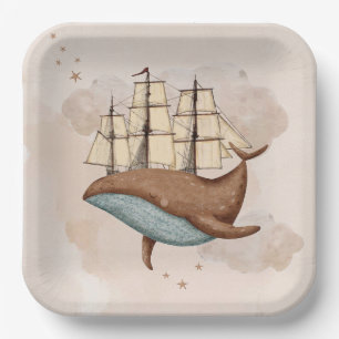 Whale Ship Pastel Gender-Neutral Birthday Paper Plates