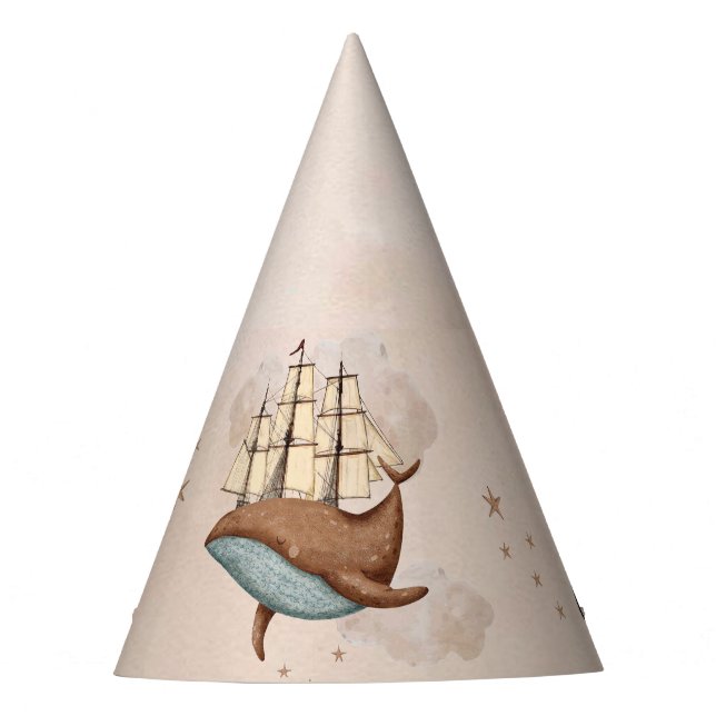 Whale Ship Pastel Gender-Neutral Birthday Party Hat (Front)