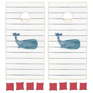 Whale Shiplap Coastal Rustic Wood Style Cornhole Set