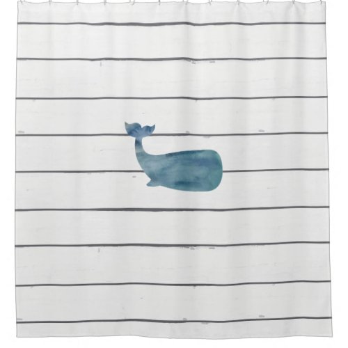 Whale Shiplap Pattern Coastal Shower Curtain
