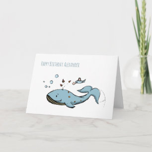 Whale shooting cupcakes Birthday Greeting Card