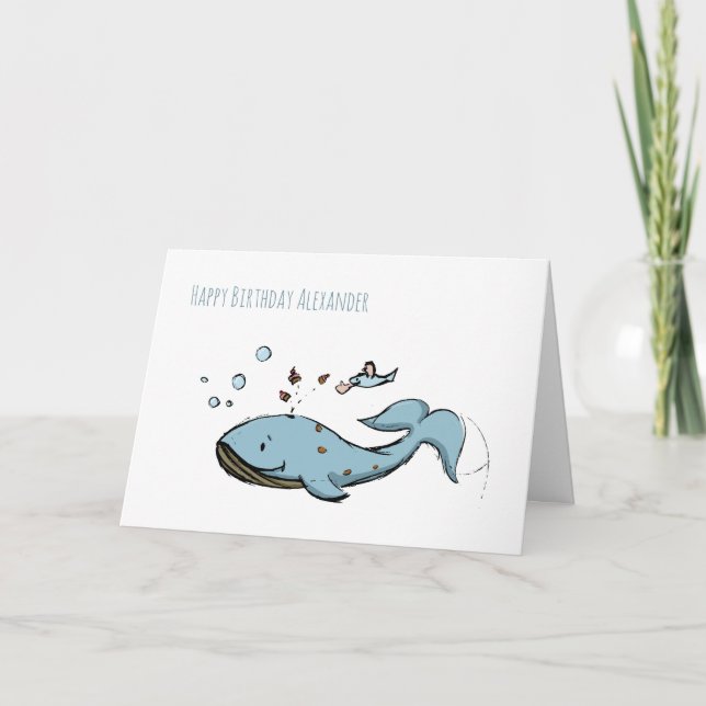 Whale shooting cupcakes Birthday Greeting Card (Front)