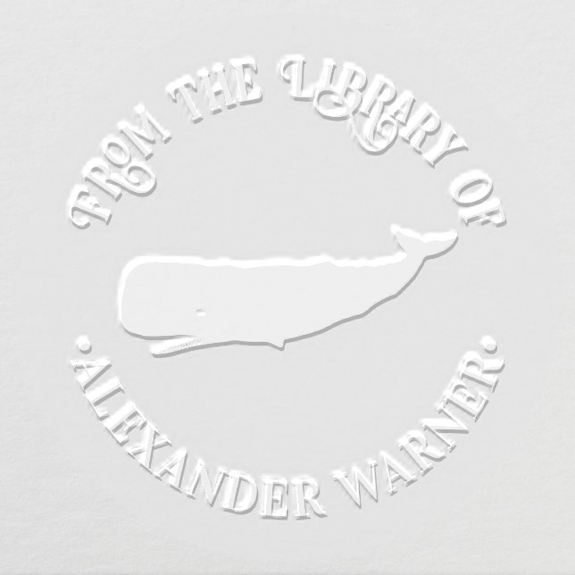 Whale Silhouette Nautical Theme Library Book Name Embosser (Design)