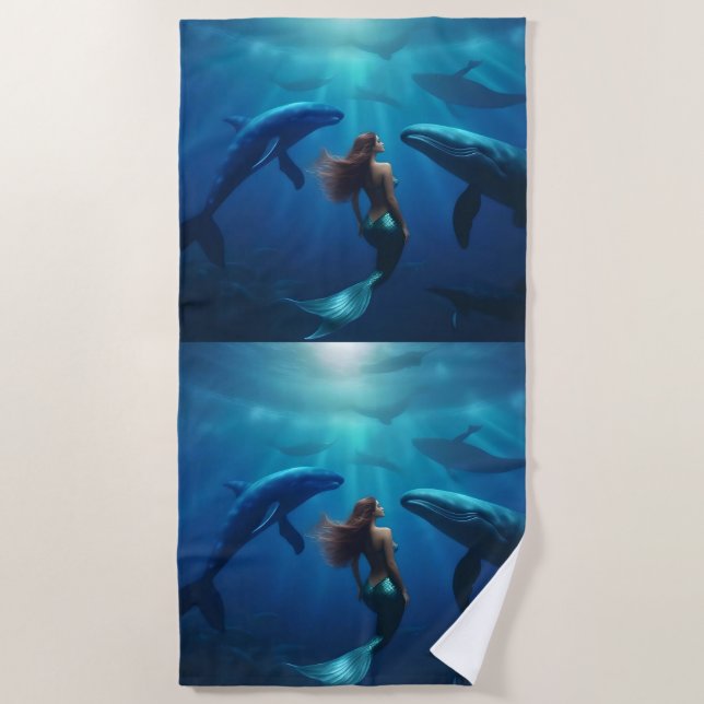 "Whale Song and Siren's Song: A Mermaid's Voyage, Beach Towel (Front)